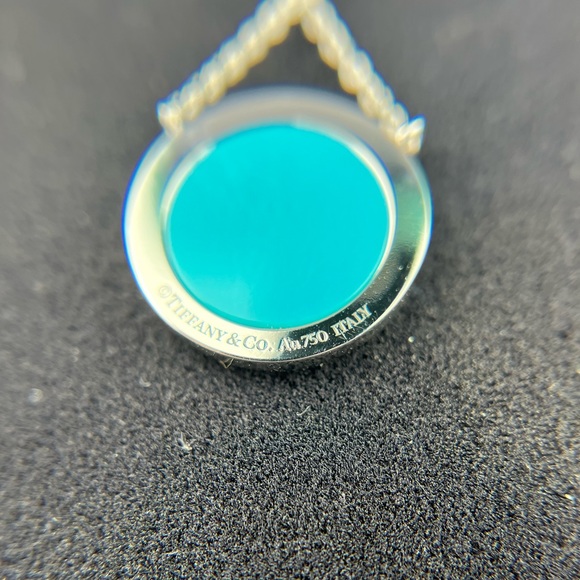 TIFFANY & CO DIAMOND TUROUOISE 18 KARAT
WHITE GOLD TIFFANY T CIRCLE NECKLACE - Picture 6 of 14